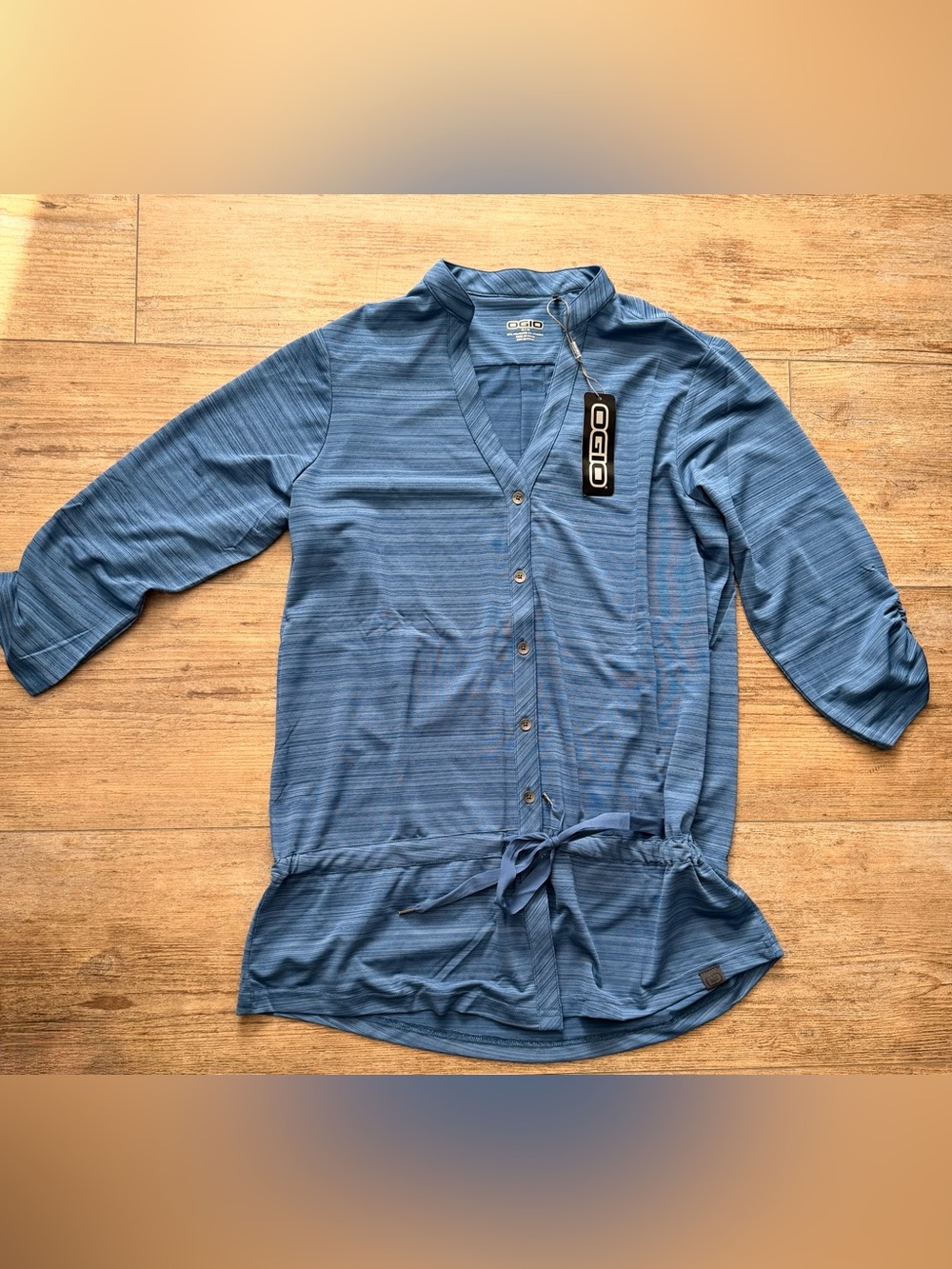 OGIO Women’s Blue Button-Front Drawstring Top